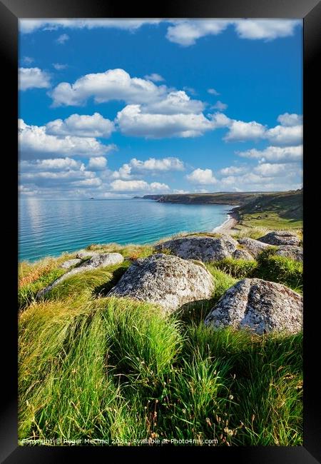 Serene Cornish Coastline Framed Print by Roger Mechan