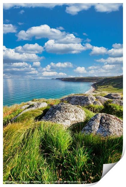 Serene Cornish Coastline Print by Roger Mechan