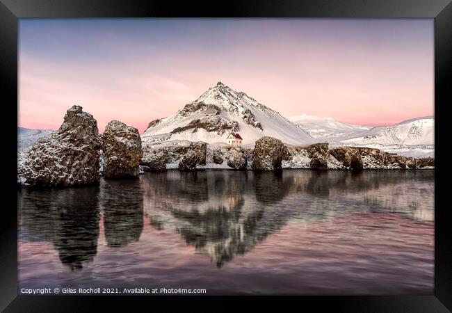 Pink sunrise Iceland snowy mountain Framed Print by Giles Rocholl
