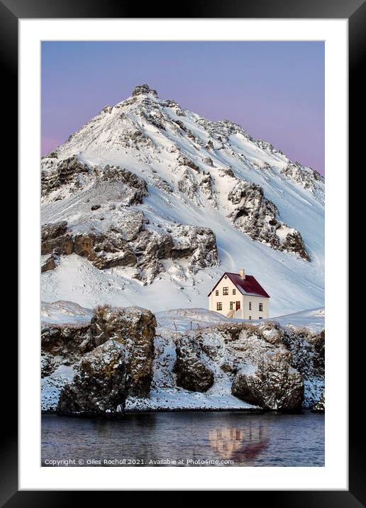 Pink sunrise Iceland snowy mountain Framed Mounted Print by Giles Rocholl
