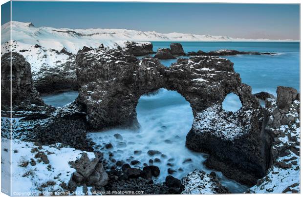 Blue rock arch seascape Iceland Canvas Print by Giles Rocholl