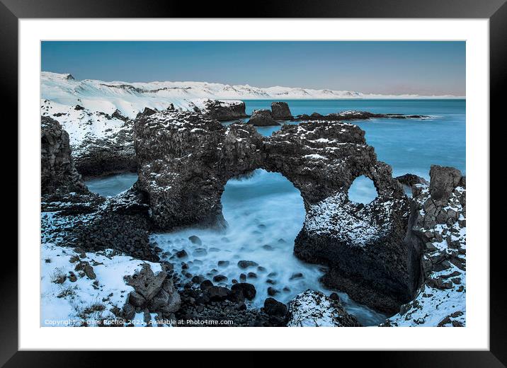 Blue rock arch seascape Iceland Framed Mounted Print by Giles Rocholl