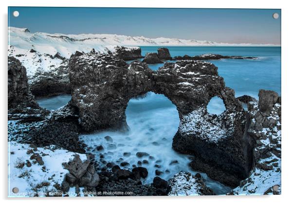 Blue rock arch seascape Iceland Acrylic by Giles Rocholl