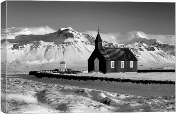 Snow mountain and church Iceland Canvas Print by Giles Rocholl