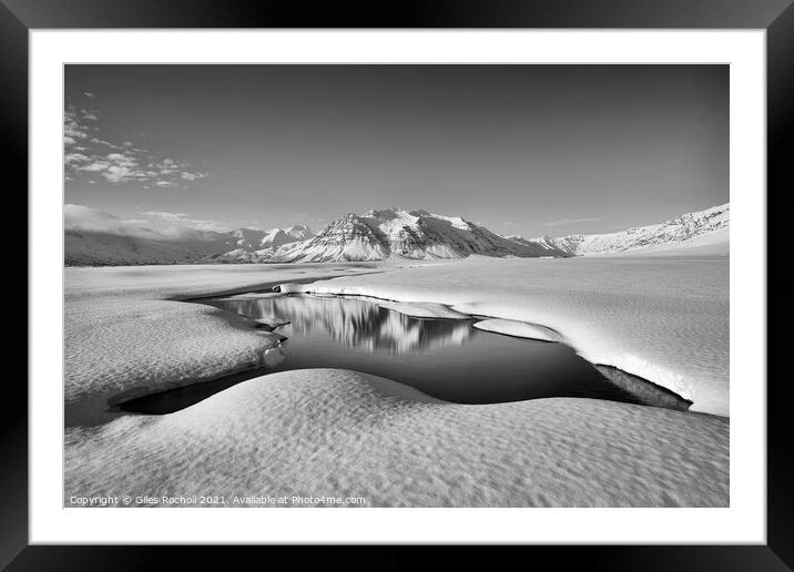 Snow covered mountain and refection Iceland Framed Mounted Print by Giles Rocholl
