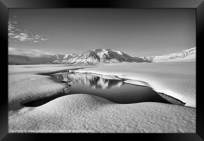 Snow covered mountain and refection Iceland Framed Print by Giles Rocholl