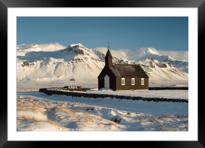 Snow mountain and church Iceland Framed Mounted Print by Giles Rocholl