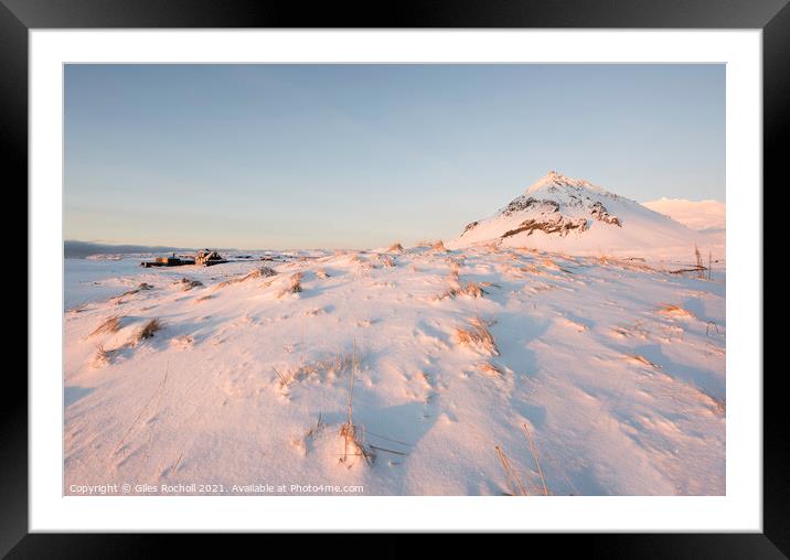 Snowy mountain village Iceland Framed Mounted Print by Giles Rocholl
