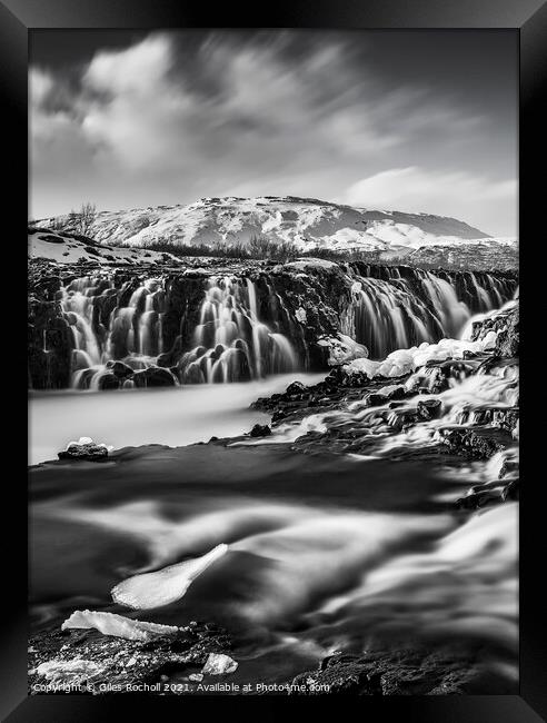 Dramatic waterfall Iceland Framed Print by Giles Rocholl