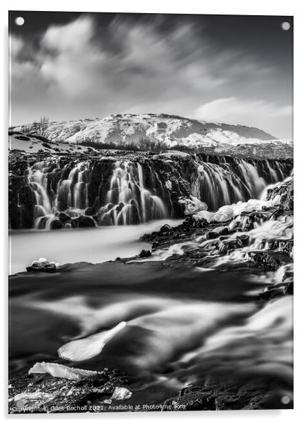Dramatic waterfall Iceland Acrylic by Giles Rocholl