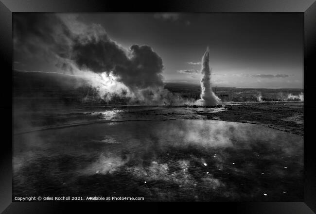 Exploding geyser Iceland Framed Print by Giles Rocholl