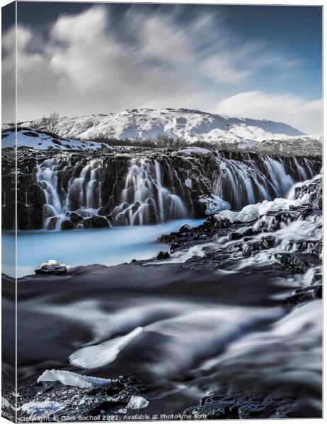 Dramatic waterfall Iceland Canvas Print by Giles Rocholl