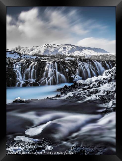 Dramatic waterfall Iceland Framed Print by Giles Rocholl