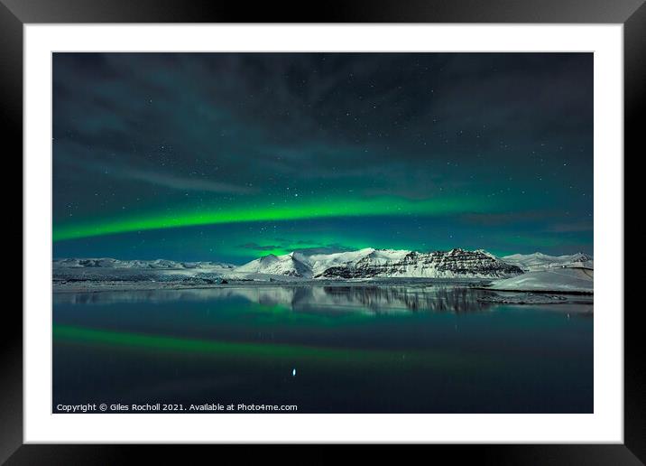 Northern lights lagoon Iceland Framed Mounted Print by Giles Rocholl