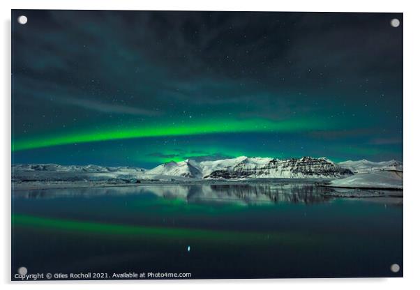 Northern lights lagoon Iceland Acrylic by Giles Rocholl
