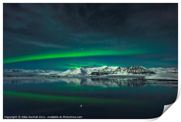 Northern lights lagoon Iceland Print by Giles Rocholl
