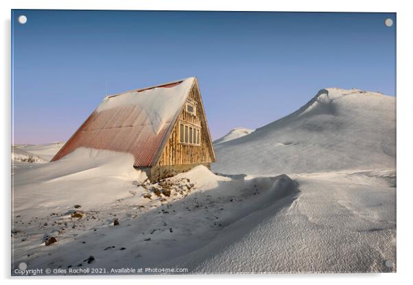 Snowy cabin Iceland Acrylic by Giles Rocholl