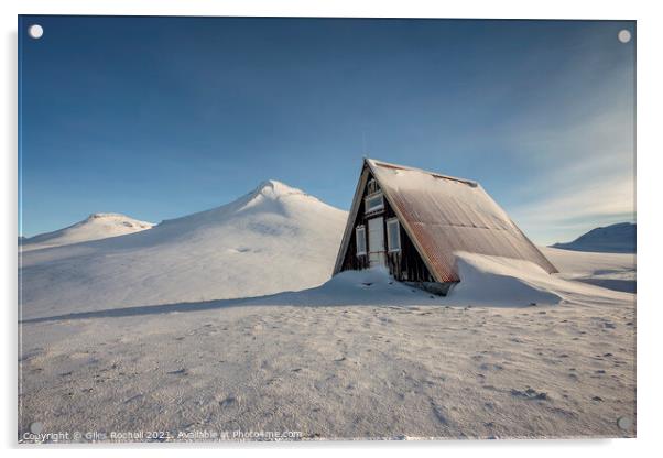Snowy cabin Iceland Acrylic by Giles Rocholl