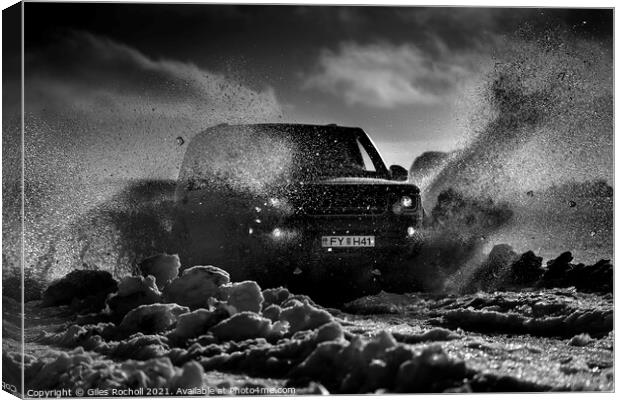 Land rover in snow Iceland Canvas Print by Giles Rocholl