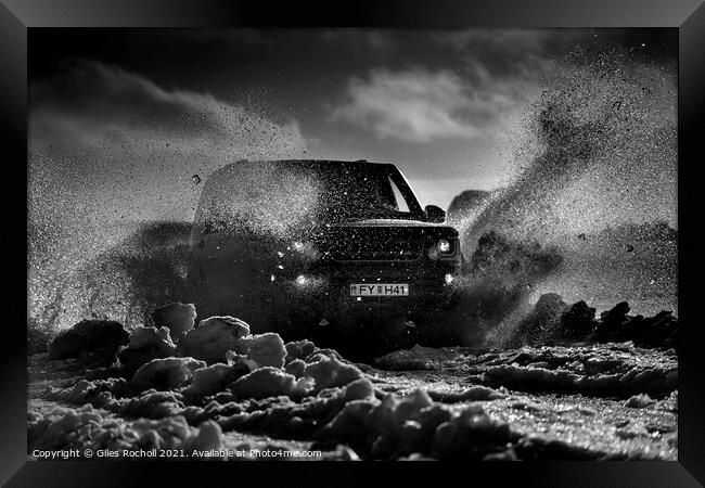 Land rover in snow Iceland Framed Print by Giles Rocholl