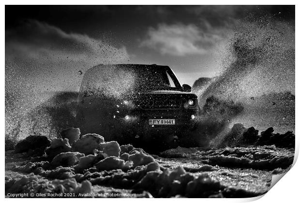 Land rover in snow Iceland Print by Giles Rocholl