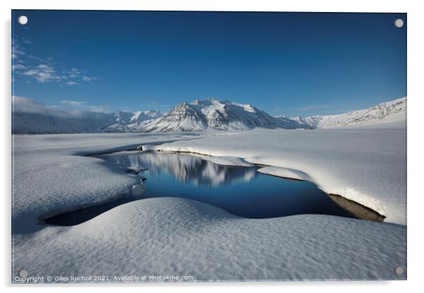 Snowy mountain Iceland Acrylic by Giles Rocholl