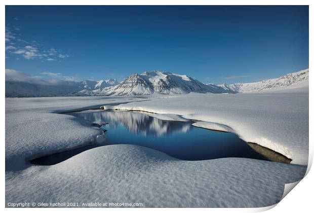 Snowy mountain Iceland Print by Giles Rocholl
