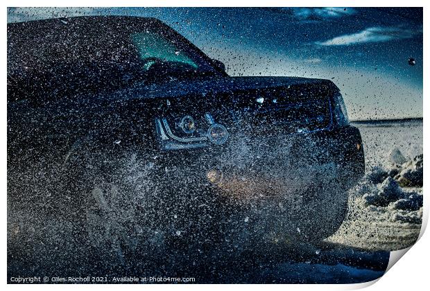Land Rover in snow Iceland Print by Giles Rocholl