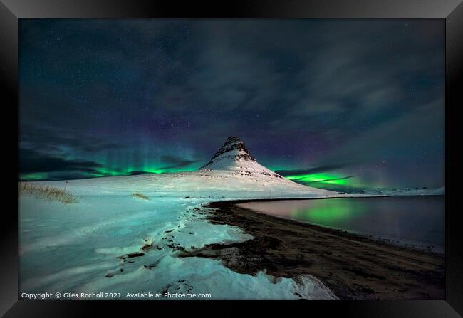 Northern lights over Kirkjufell Iceland Framed Print by Giles Rocholl