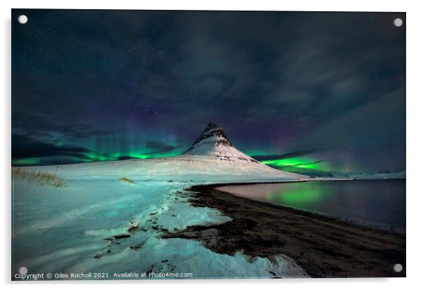 Northern lights over Kirkjufell Iceland Acrylic by Giles Rocholl