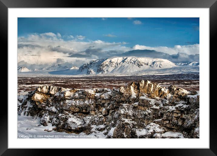 Snowy mountain Thingvellir Iceland Framed Mounted Print by Giles Rocholl