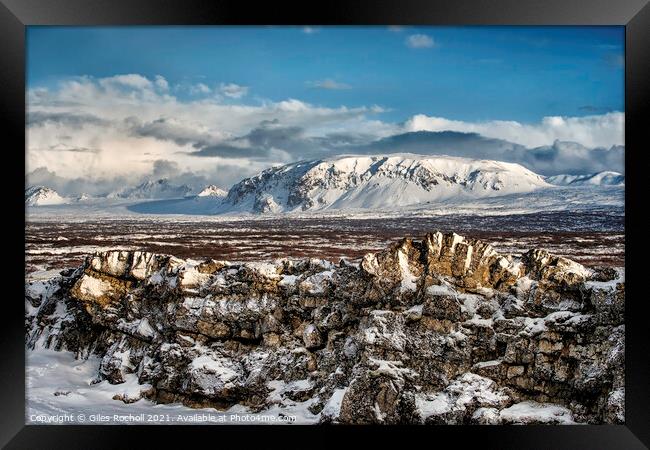 Snowy mountain Thingvellir Iceland Framed Print by Giles Rocholl