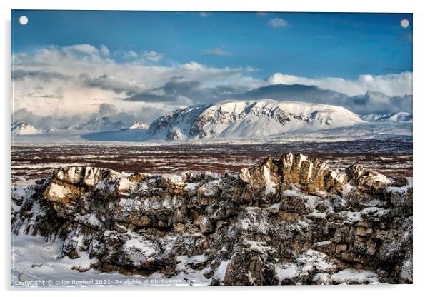 Snowy mountain Thingvellir Iceland Acrylic by Giles Rocholl