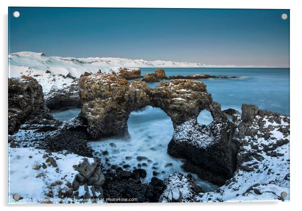 Snowy sea arch Iceland Acrylic by Giles Rocholl