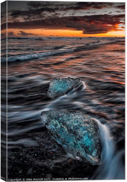 Sunset and stunning sea ice Jokulsarlon Iceland Canvas Print by Giles Rocholl