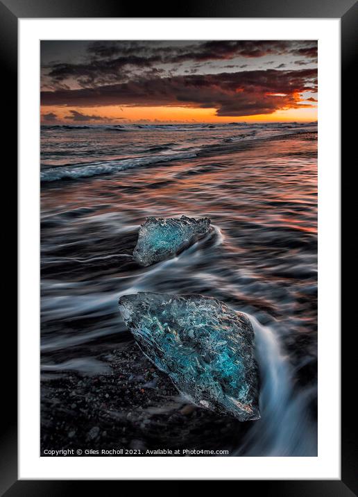 Sunset and stunning sea ice Jokulsarlon Iceland Framed Mounted Print by Giles Rocholl