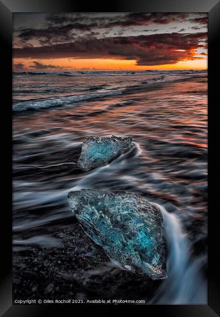 Sunset and stunning sea ice Jokulsarlon Iceland Framed Print by Giles Rocholl