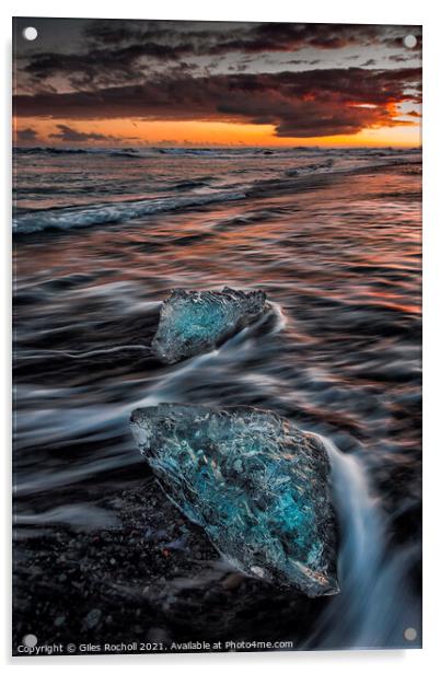 Sunset and stunning sea ice Jokulsarlon Iceland Acrylic by Giles Rocholl