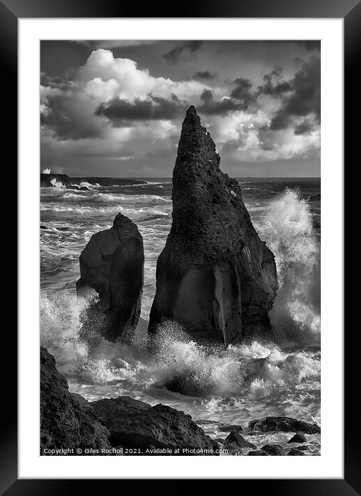 Crashing waves and sea stacks Iceland Framed Mounted Print by Giles Rocholl