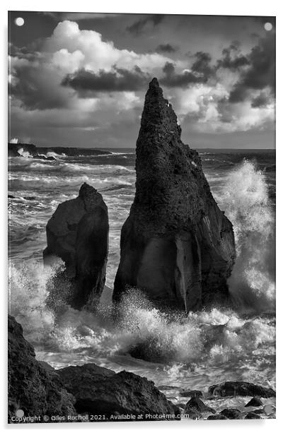 Crashing waves and sea stacks Iceland Acrylic by Giles Rocholl