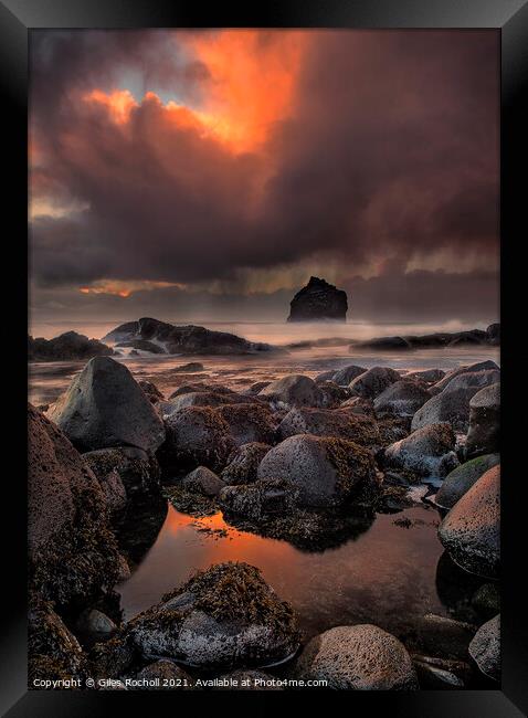 Dramatic red sunset Iceland Framed Print by Giles Rocholl