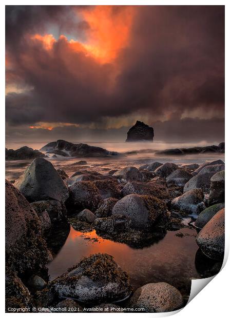 Dramatic red sunset Iceland Print by Giles Rocholl