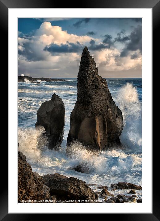 Crashing waves and sea stacks Iceland Framed Mounted Print by Giles Rocholl