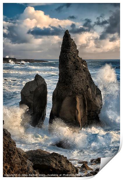 Crashing waves and sea stacks Iceland Print by Giles Rocholl