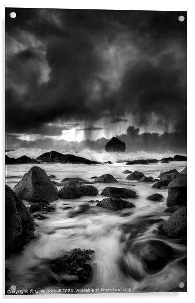 Dramatic sea storm Iceland Acrylic by Giles Rocholl