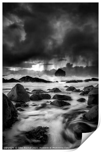 Dramatic sea storm Iceland Print by Giles Rocholl