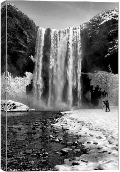 Skogafoss waterfall Iceland and photographer Canvas Print by Giles Rocholl