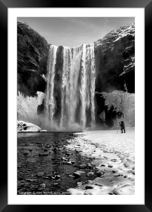 Skogafoss waterfall Iceland and photographer Framed Mounted Print by Giles Rocholl