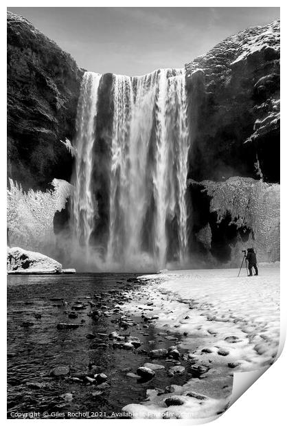 Skogafoss waterfall Iceland and photographer Print by Giles Rocholl