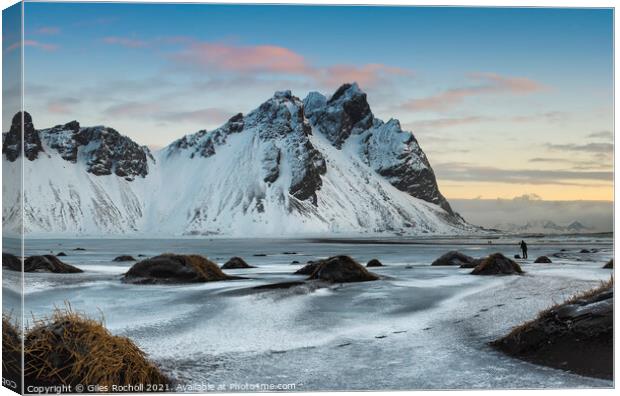Snowy mountain Vestrahorn Iceland Canvas Print by Giles Rocholl